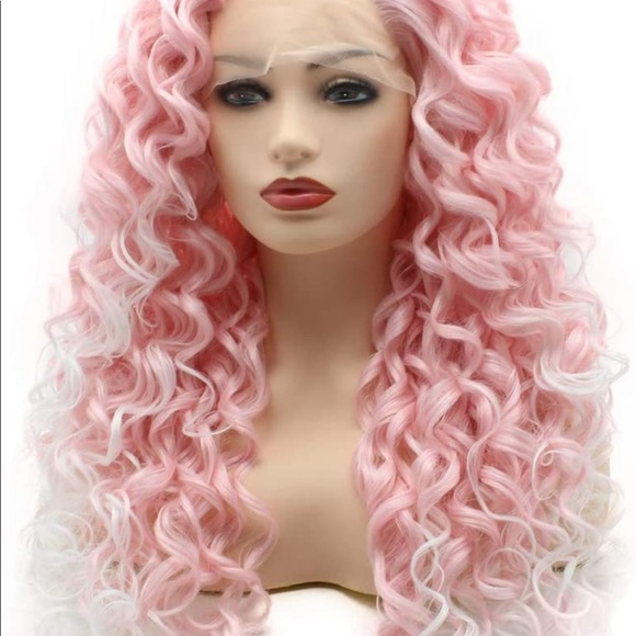 ✨KORI 24” PINK & WHITE OMBRÉ CURLY LACE FRONT WIG main image 5